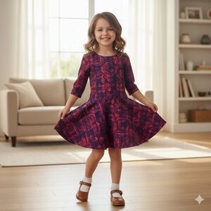 Tea Collection Girls Floral Plaid Dropped Waist Dress